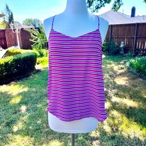 💖 Ann Taylor LOFT Fuchsia, White, Black Stripe Tank
